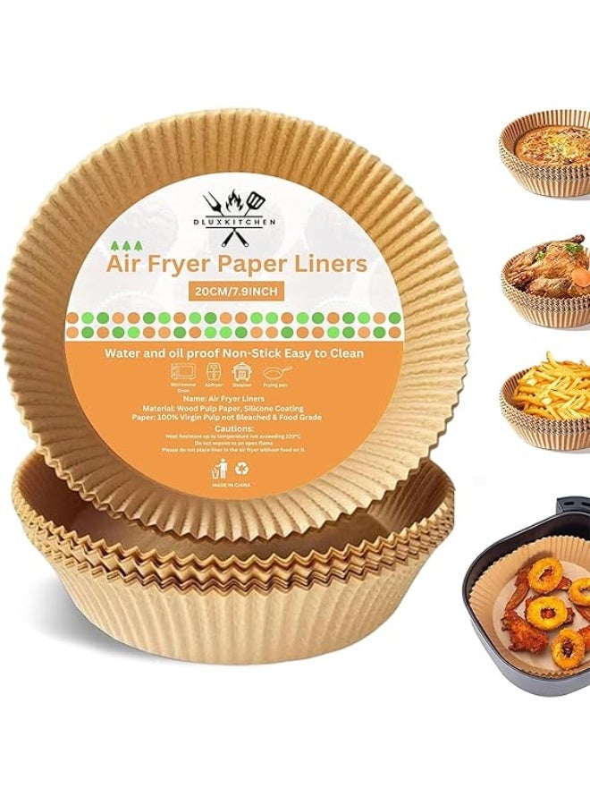 100 قطعة من بطانات المقلاة الهوائية الدائرية للاستعمال مرة واحدة 20 سم، ورق زبدة غير لاصق للخبز والتحميص والبخار والميكروويف، بطانات ورقية أمنة غذائيًا ومقاومة للحرارة من دلوكس كيتشن - Image 1